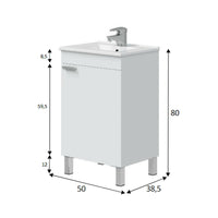 Mobile sottolavabo Iselle, Mobiletto da bagno, Contenitore porta lavabo, Armadio per lavandino, 50x39 h80 cm, Bianco lucido