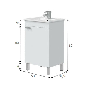 Mobile sottolavabo Iselle, Mobiletto da bagno, Contenitore porta lavabo, Armadio per lavandino, 50x39 h80 cm, Bianco lucido