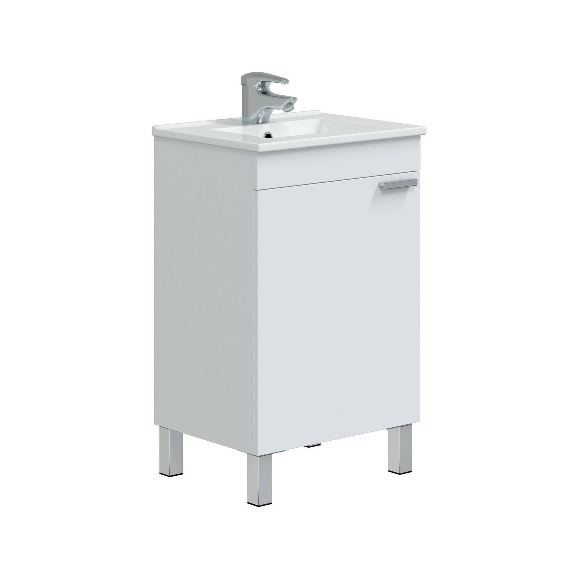 Mobile sottolavabo Iselle, Mobiletto da bagno, Contenitore porta lavabo, Armadio per lavandino, 50x39 h80 cm, Bianco lucido