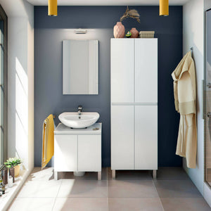 Mobile sottolavabo Jerome, Mobiletto da bagno, Contenitore porta lavabo, Armadio per lavandino, 60x40 h64 cm, Bianco lucido
