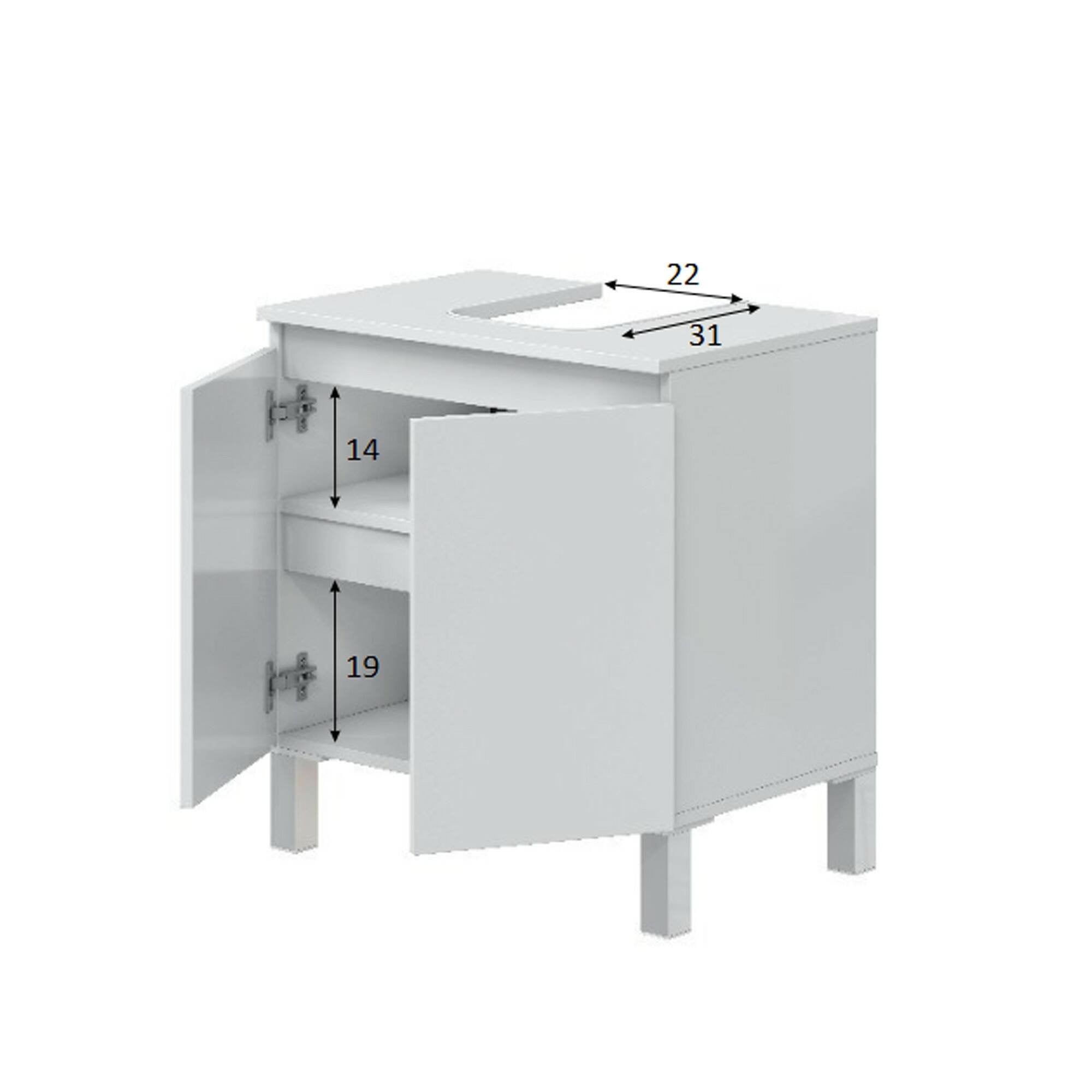 Mobile sottolavabo Jerome, Mobiletto da bagno, Contenitore porta lavabo, Armadio per lavandino, 60x40 h64 cm, Bianco lucido