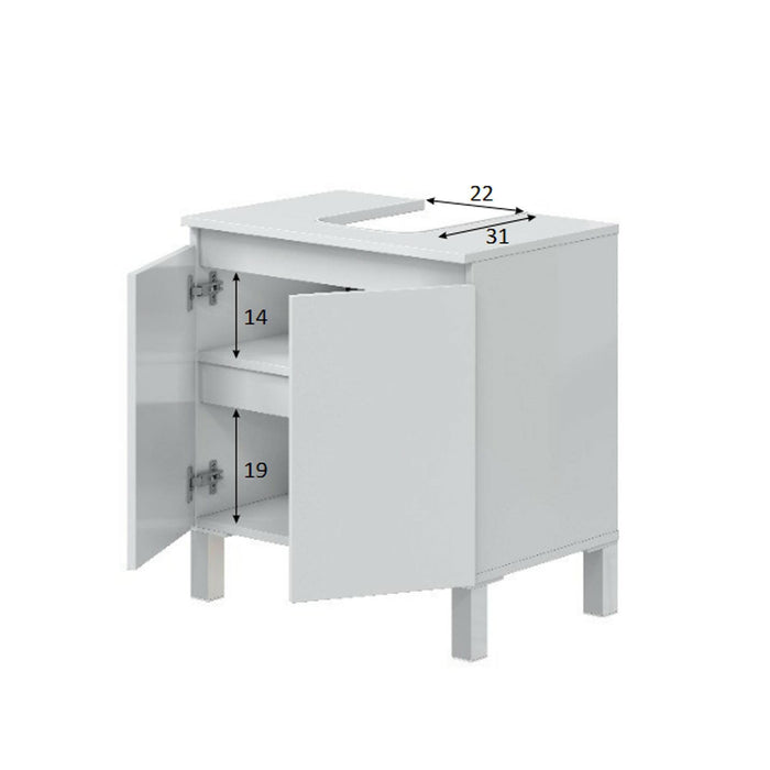 Mobile sottolavabo Jerome, Mobiletto da bagno, Contenitore porta lavabo, Armadio per lavandino, 60x40 h64 cm, Bianco lucido