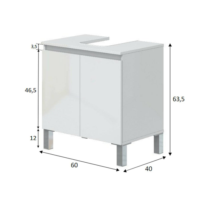 Mobile sottolavabo Jerome, Mobiletto da bagno, Contenitore porta lavabo, Armadio per lavandino, 60x40 h64 cm, Bianco lucido
