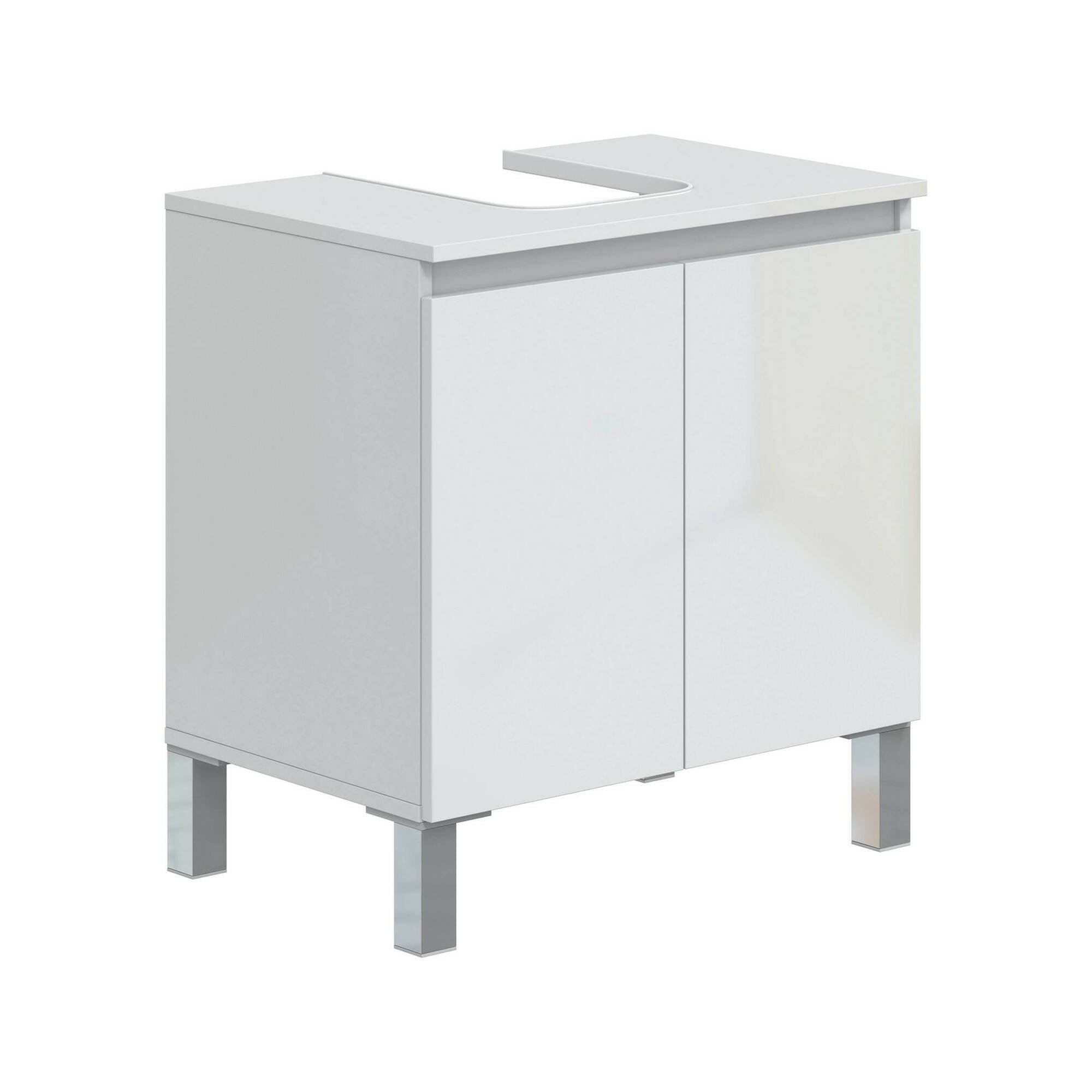 Mobile sottolavabo Jerome, Mobiletto da bagno, Contenitore porta lavabo, Armadio per lavandino, 60x40 h64 cm, Bianco lucido