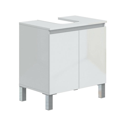 Mobile sottolavabo Jerome, Mobiletto da bagno, Contenitore porta lavabo, Armadio per lavandino, 60x40 h64 cm, Bianco lucido