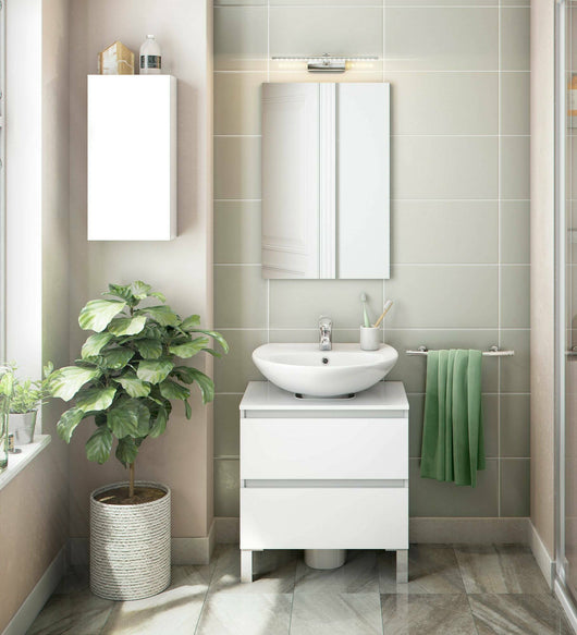 Mobile pensile Berlino, Armadietto sospeso, Mobiletto a muro, Armadio ausiliario multifunzione, 30x16 h60 cm, Bianco lucido