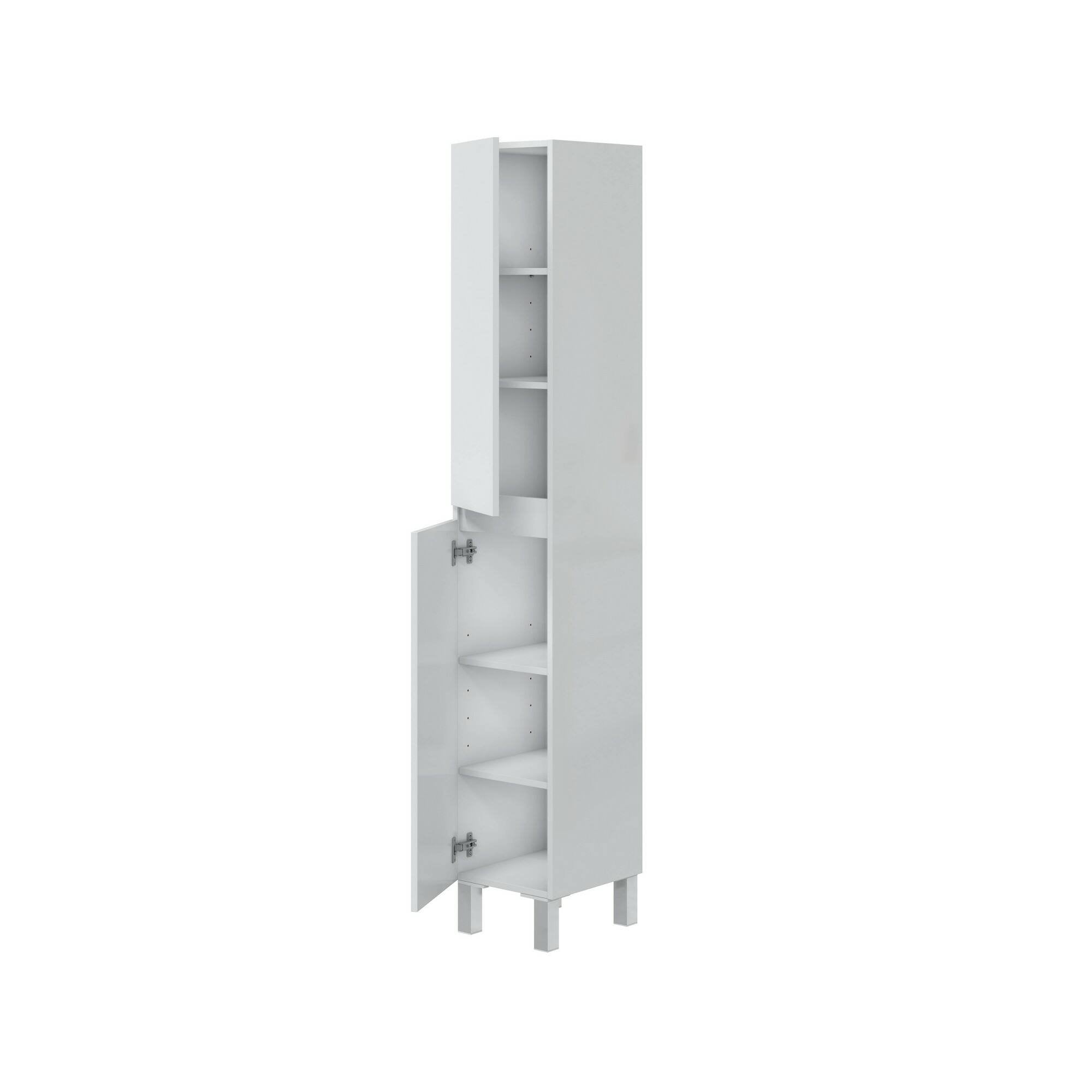 Mobile colonna Noru, Pensile bagno o cucina, Armadio alto multifunzione, Mobiletto multiuso, 30x35 h182 cm, Bianco lucido