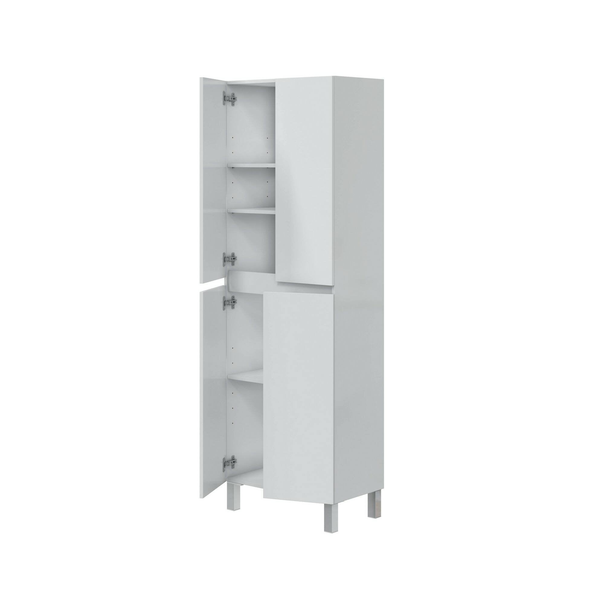 Mobile colonna Fabian, Pensile bagno o cucina, Armadio alto multifunzione, Mobiletto multiuso, 60x35 h182 cm, Bianco lucido