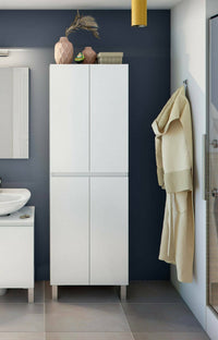 Mobile colonna Fabian, Pensile bagno o cucina, Armadio alto multifunzione, Mobiletto multiuso, 60x35 h182 cm, Bianco lucido