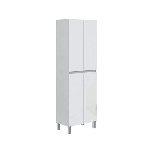 Mobile colonna Fabian, Pensile bagno o cucina, Armadio alto multifunzione, Mobiletto multiuso, 60x35 h182 cm, Bianco lucido