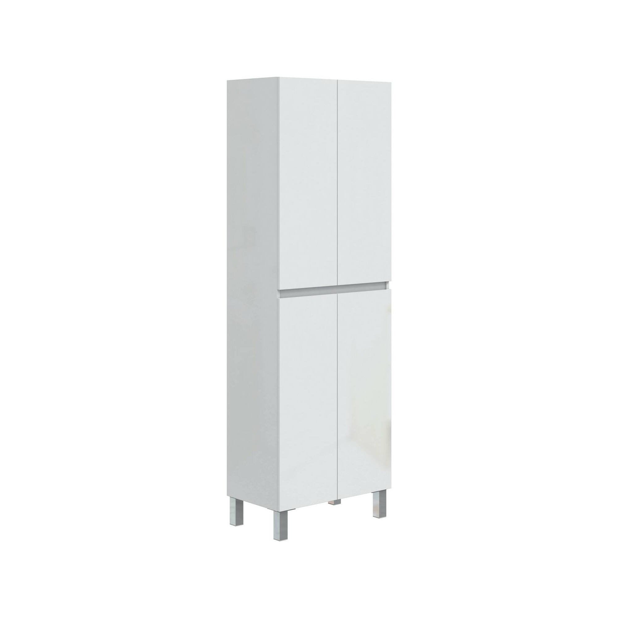 Mobile colonna Fabian, Pensile bagno o cucina, Armadio alto multifunzione, Mobiletto multiuso, 60x35 h182 cm, Bianco lucido