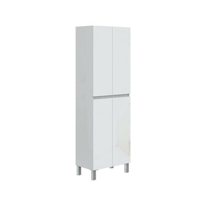 Mobile colonna Fabian, Pensile bagno o cucina, Armadio alto multifunzione, Mobiletto multiuso, 60x35 h182 cm, Bianco lucido