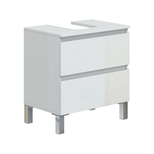 Mobile sottolavabo Avola, Mobiletto da bagno, Contenitore porta lavabo, Armadio per lavandino, 60x40 h64 cm, Bianco lucido
