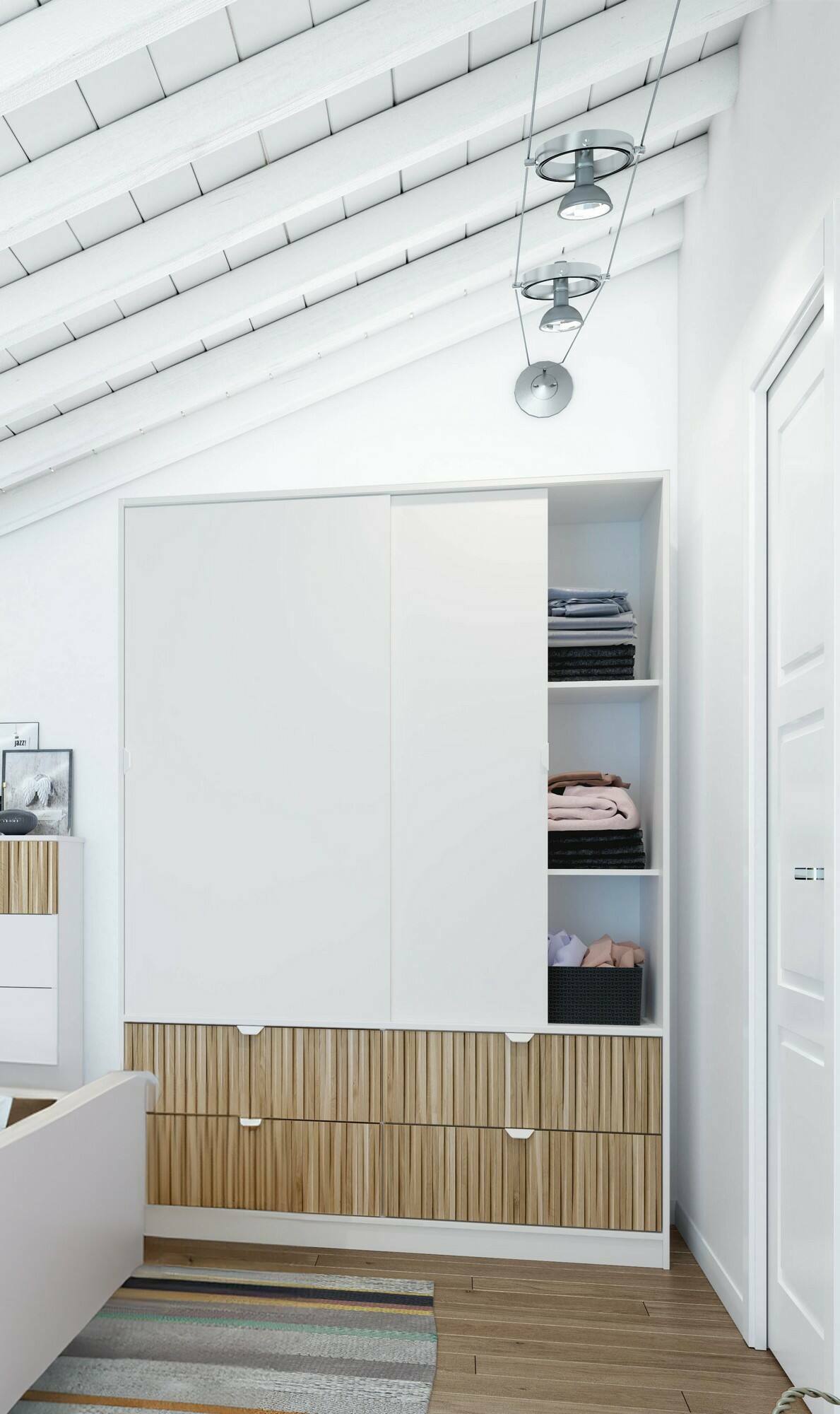 Guardaroba 2 ante Ineng, Mobile camera da letto, Cabina armadio portabiti, Armadio appendiabiti, 140x60 h200 cm, Bianco e Rovere