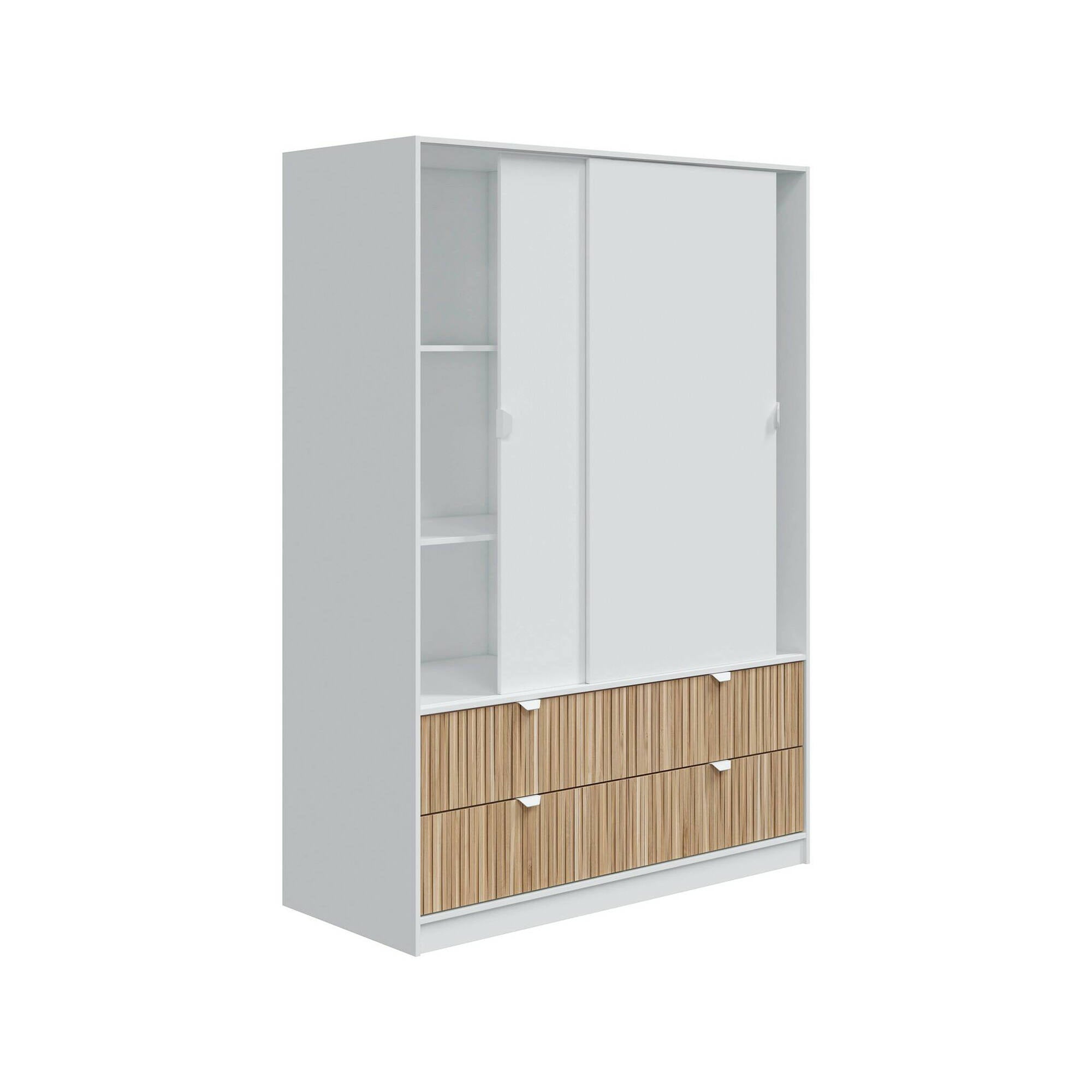 Guardaroba 2 ante Ineng, Mobile camera da letto, Cabina armadio portabiti, Armadio appendiabiti, 140x60 h200 cm, Bianco e Rovere