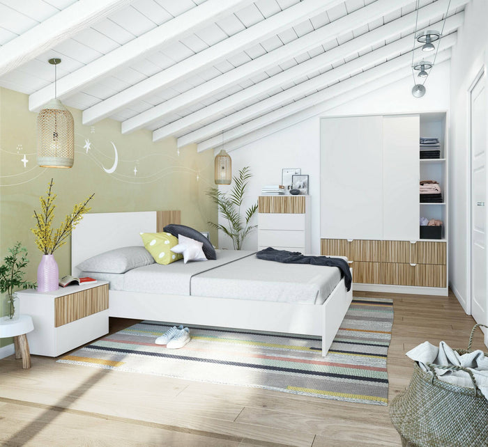 Guardaroba 2 ante Ineng, Mobile camera da letto, Cabina armadio portabiti, Armadio appendiabiti, 140x60 h200 cm, Bianco e Rovere