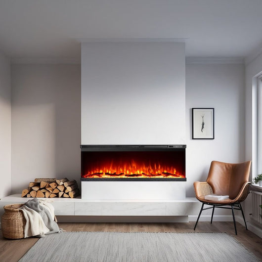 Caminetto Usini, Camino Elettrico Superficie Riscaldabile 30 m2, 101x20x44h cm Nero