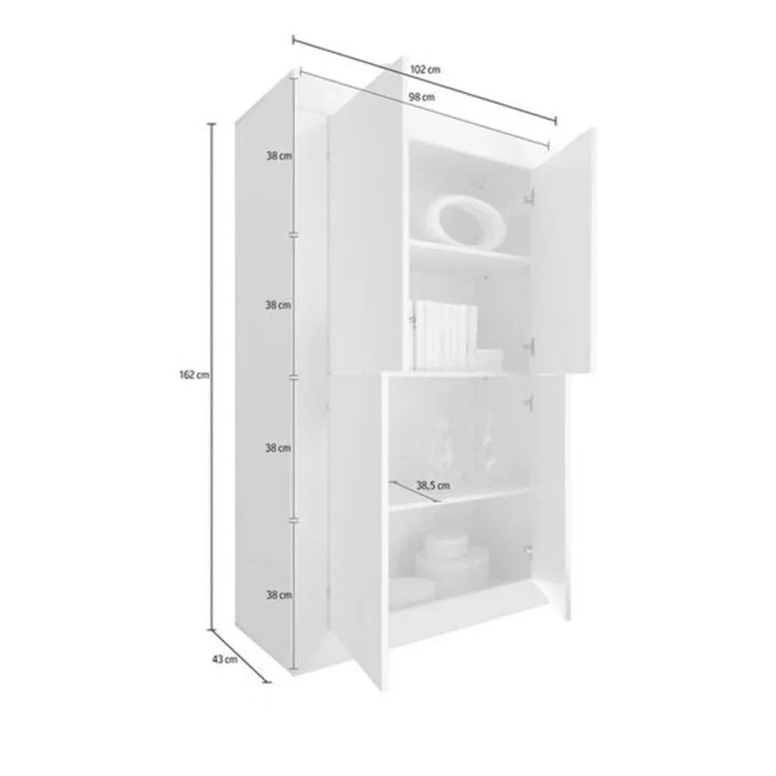 Madia Sampeyre, Credenza 3 Ripiani, 101.4x42x161.2h cm Bianco Lucido