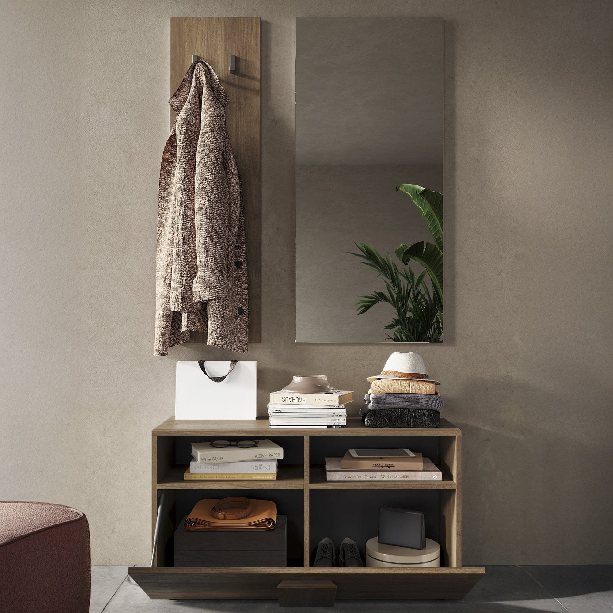 Muros, Mobile da Ingresso Specchio Incluso, 91x36x165h cm Marrone Rovere