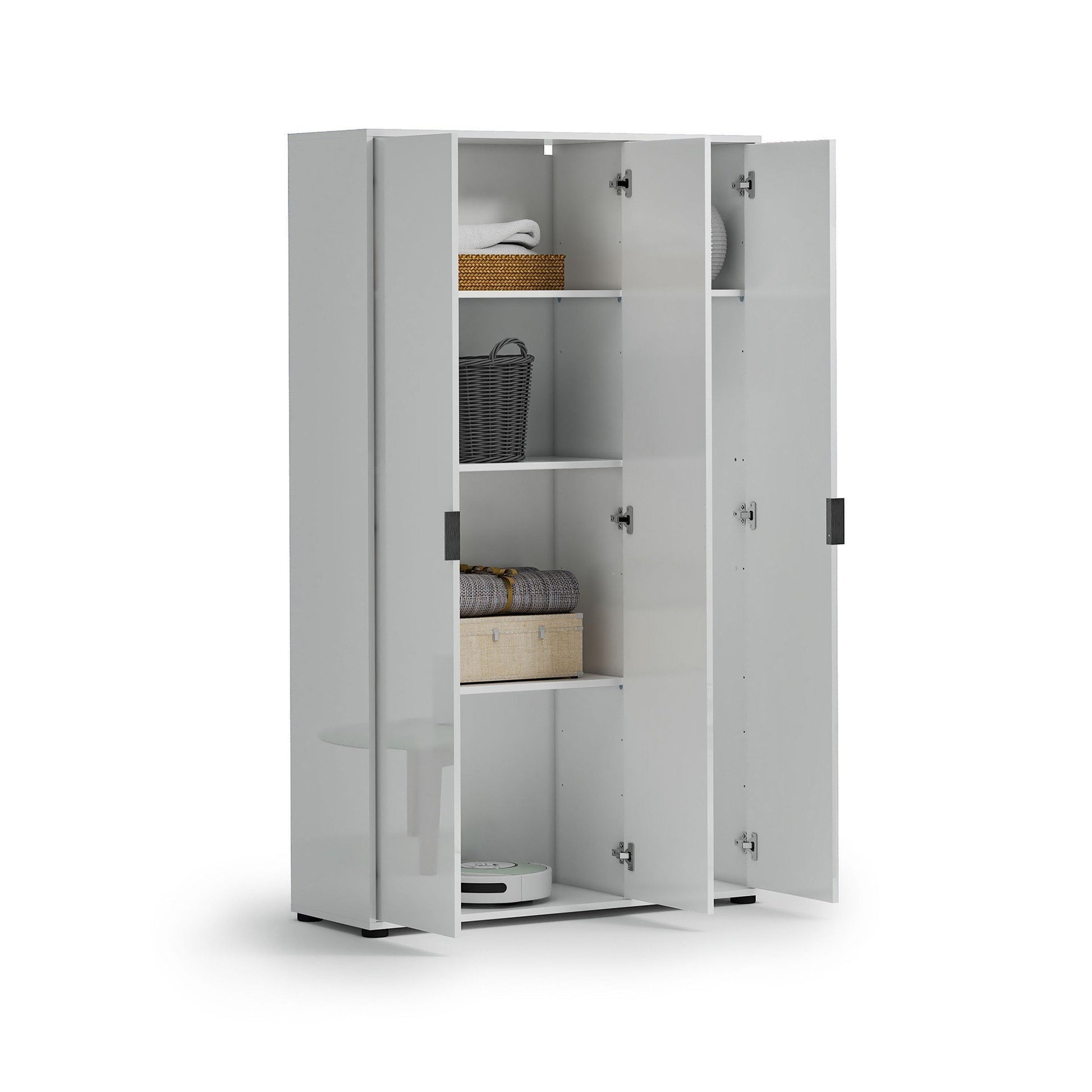 Teolo, Armadio Multiuso Grande Cassetti Made in Italy, 106.9x180h cm Bianco Lucido
