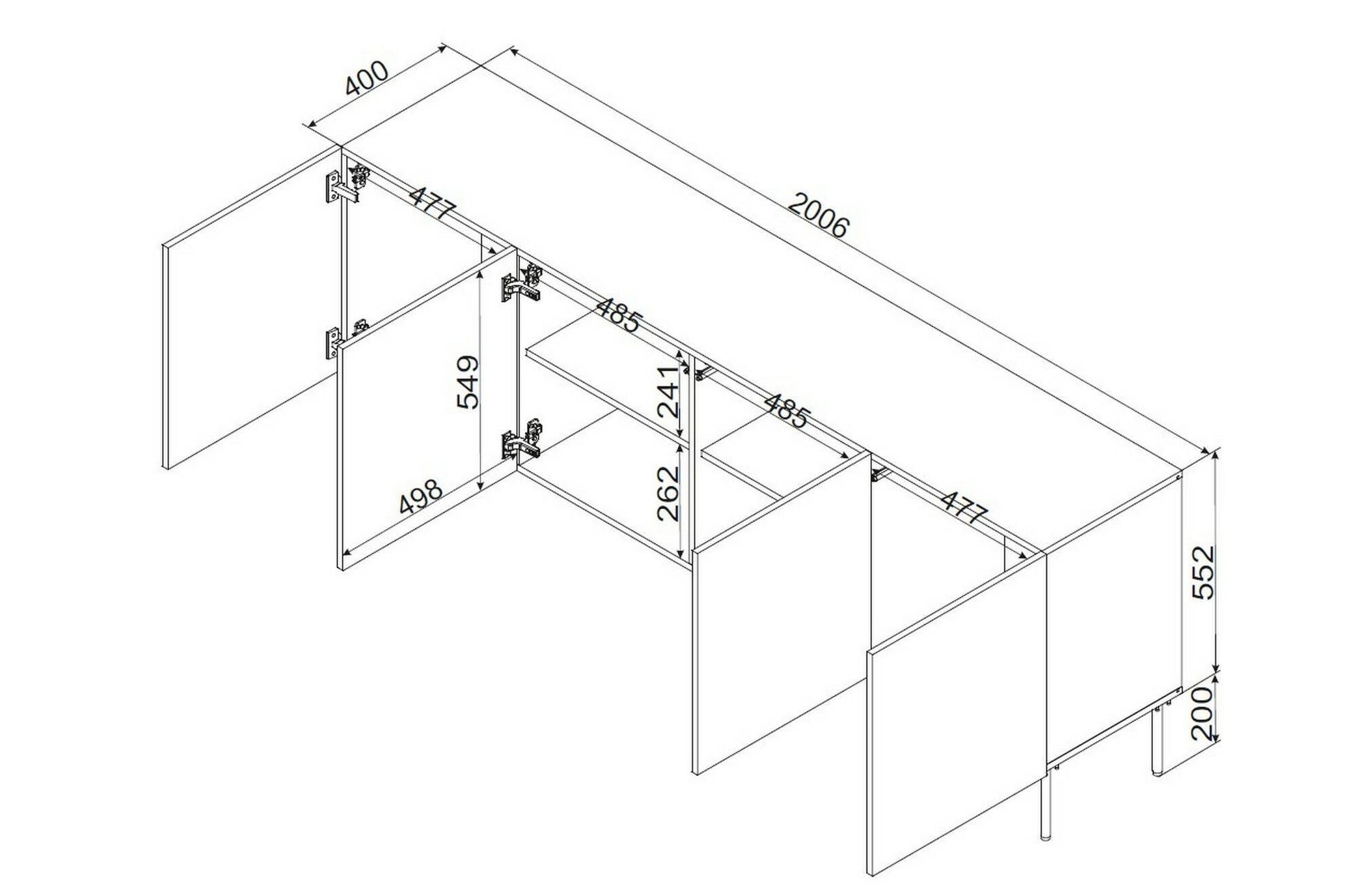 Madia Carema, Credenza 2 Ripiani, 200.5x42x75h cm Beige