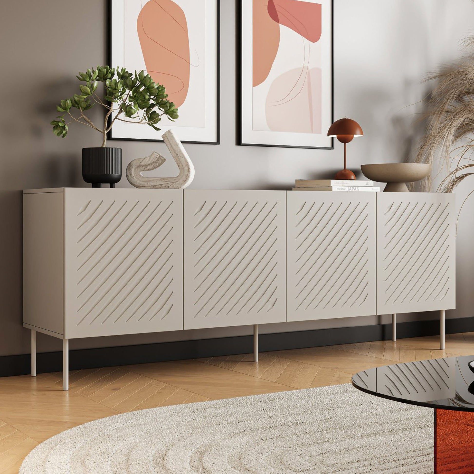 Madia Carema, Credenza 2 Ripiani, 200.5x42x75h cm Beige
