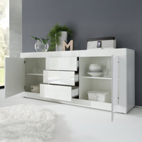 Madia Pasubio, Credenza 2 Ripiani, 210x42x85.8h cm Bianco Lucido