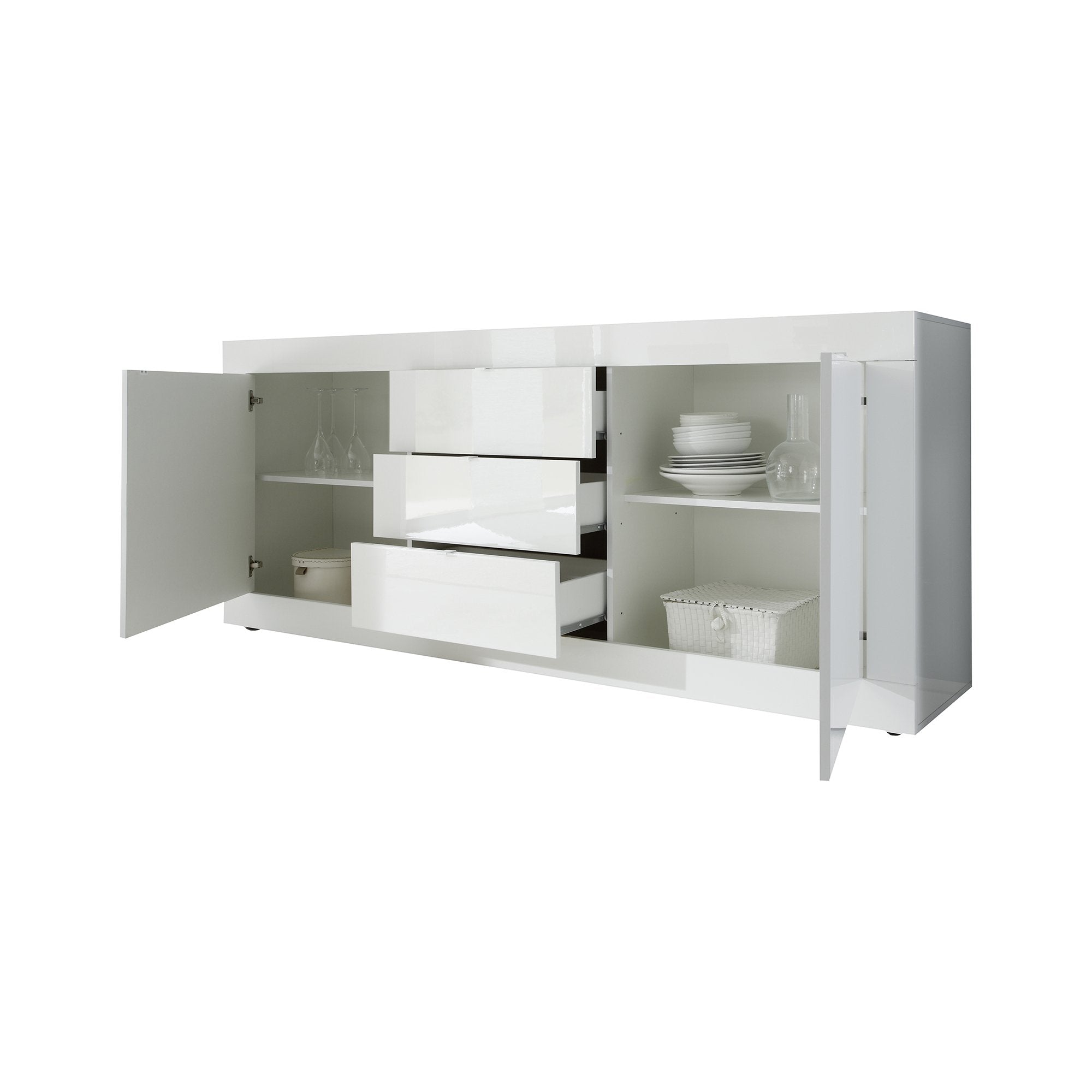 Madia Pasubio, Credenza 2 Ripiani, 210x42x85.8h cm Bianco Lucido