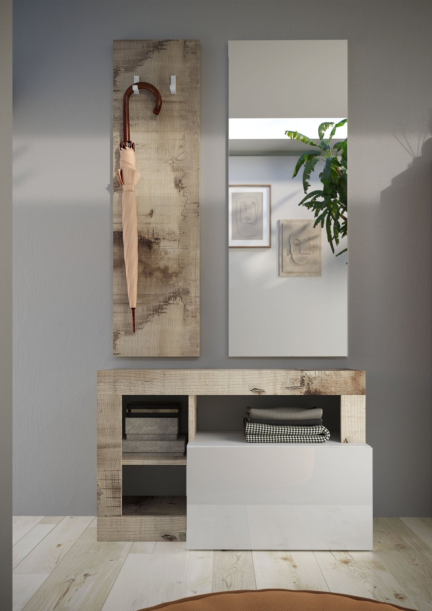 Casalino, Mobile da Ingresso Specchio Incluso, 90.5x36x170h cm Marrone Lucido