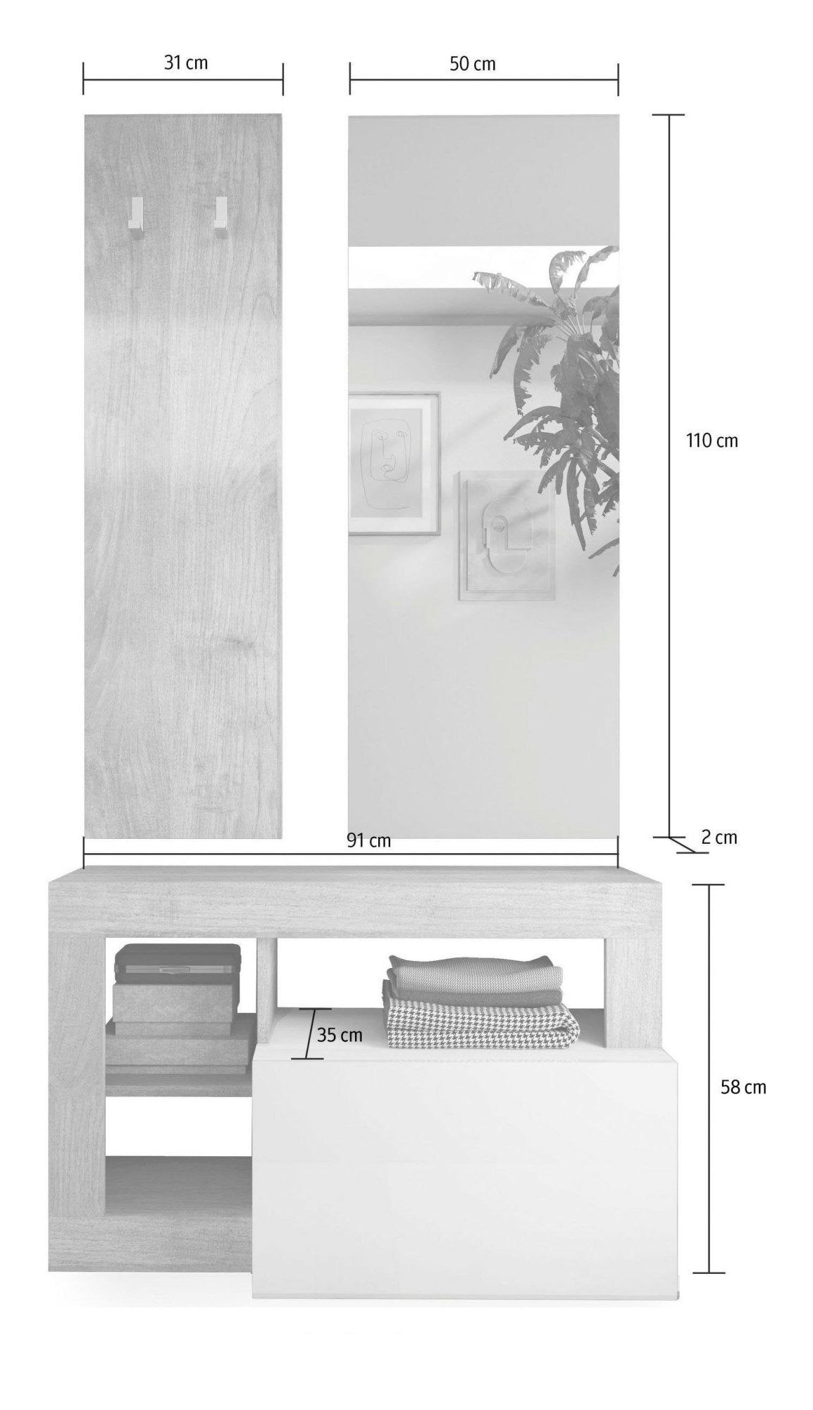 Casalino, Mobile da Ingresso Specchio Incluso, 90.5x36x170h cm Marrone Lucido
