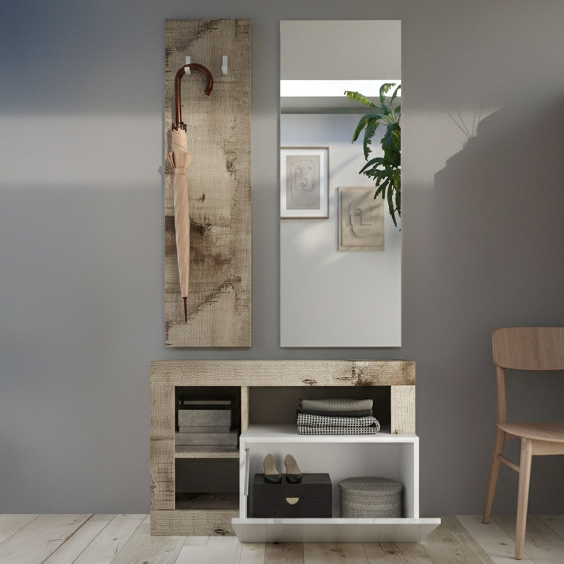 Casalino, Mobile da Ingresso Specchio Incluso, 90.5x36x170h cm Marrone Lucido