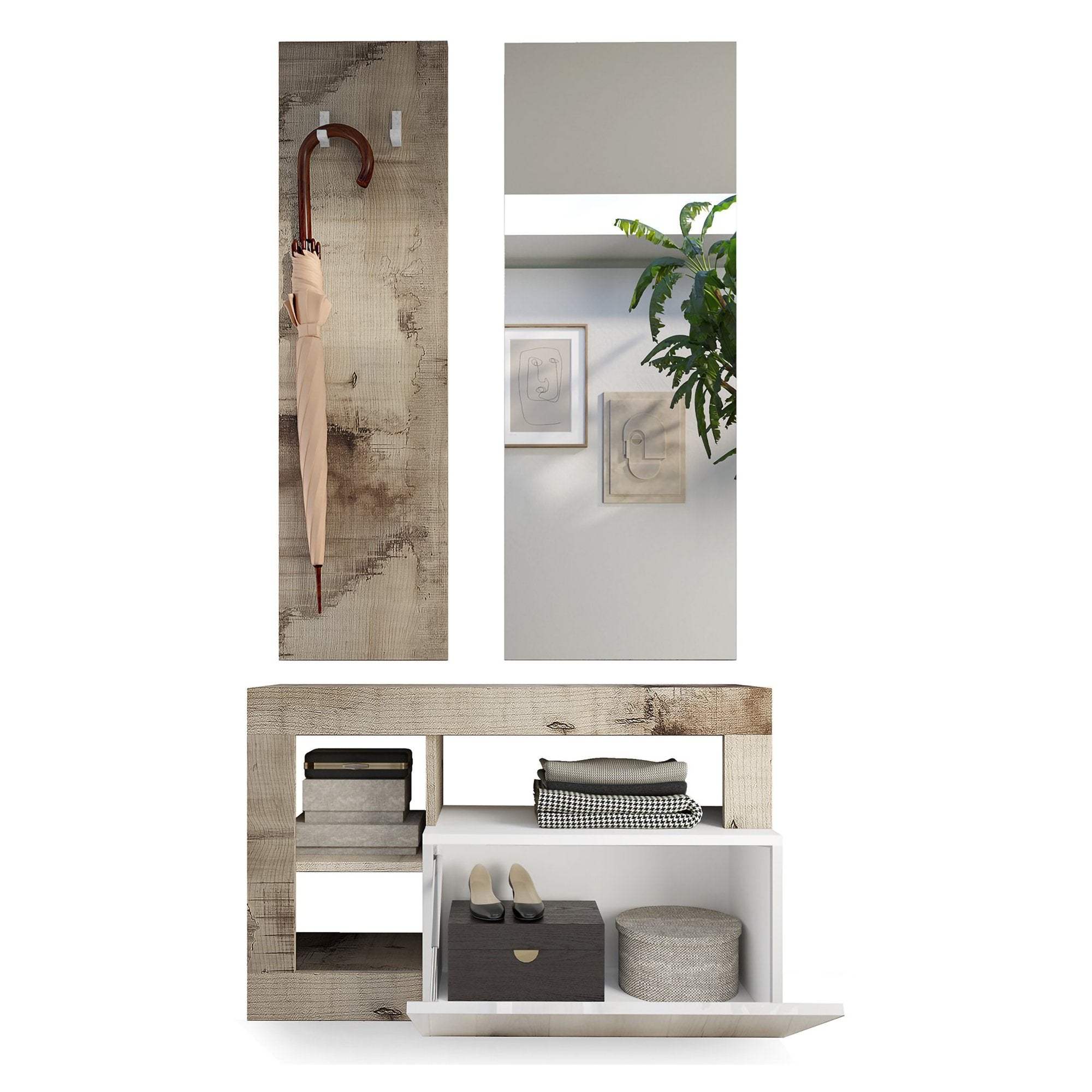 Casalino, Mobile da Ingresso Specchio Incluso, 90.5x36x170h cm Marrone Lucido