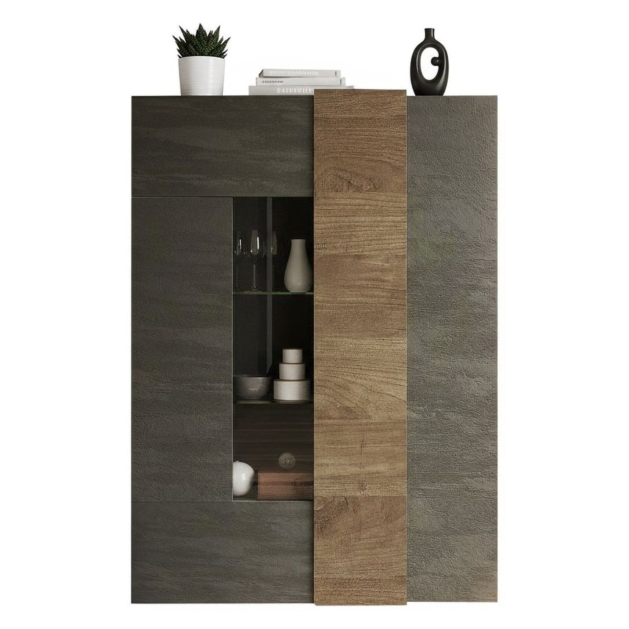 Mobile Espositore Valdagno, Vetrina 8 Ripiani, 121x44x169h cm Marrone Noce