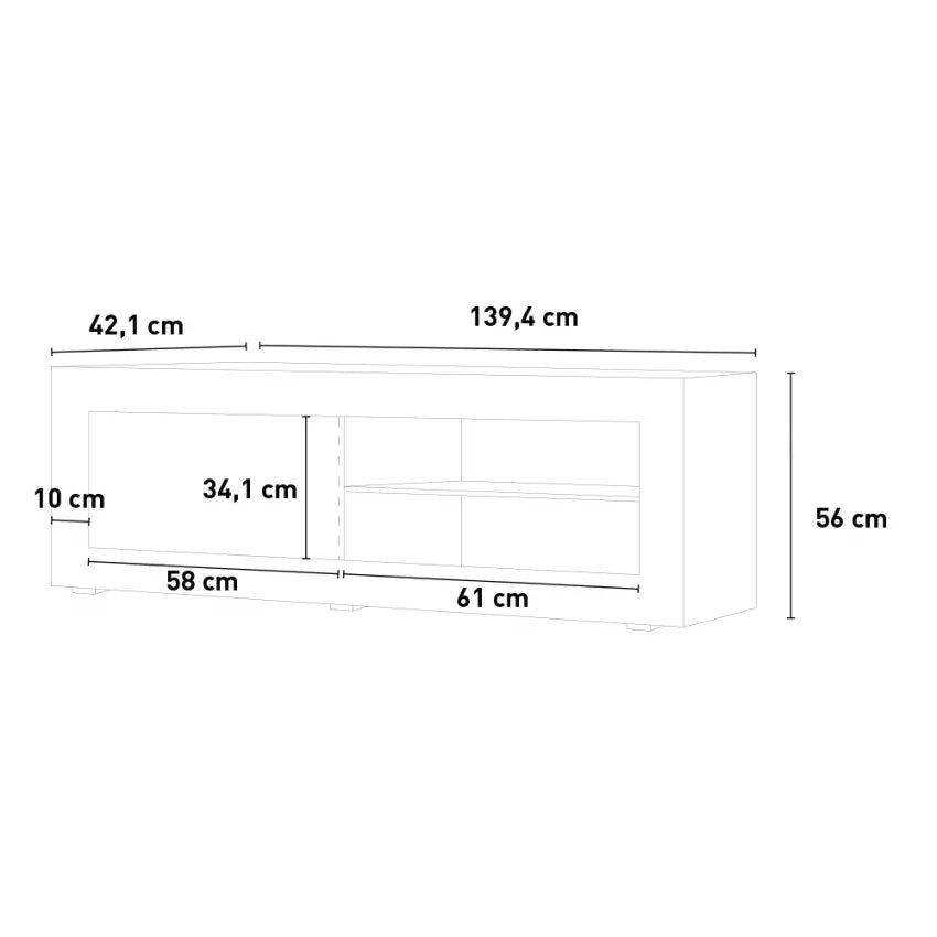 Gambara, Mobile Porta tv 2 Ripiani, 140x43x56h cm Bianco Lucido