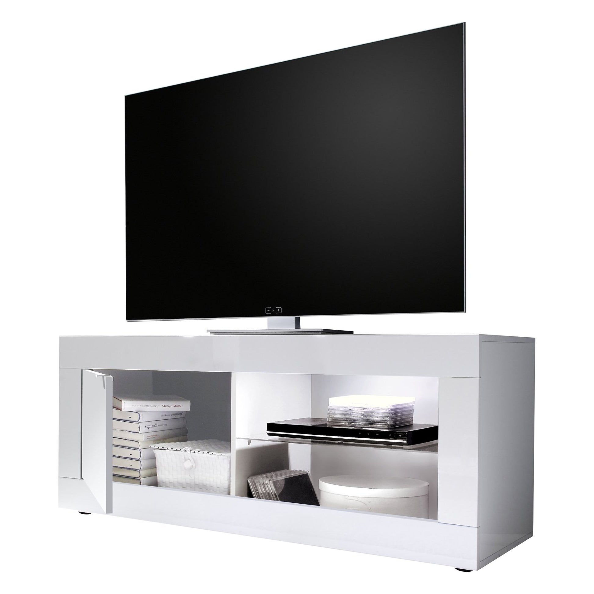 Gambara, Mobile Porta tv 2 Ripiani, 140x43x56h cm Bianco Lucido