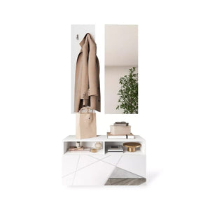 Rizzuto, Mobile da Ingresso Specchio Incluso, 91x36x165h cm Bianco Lucido