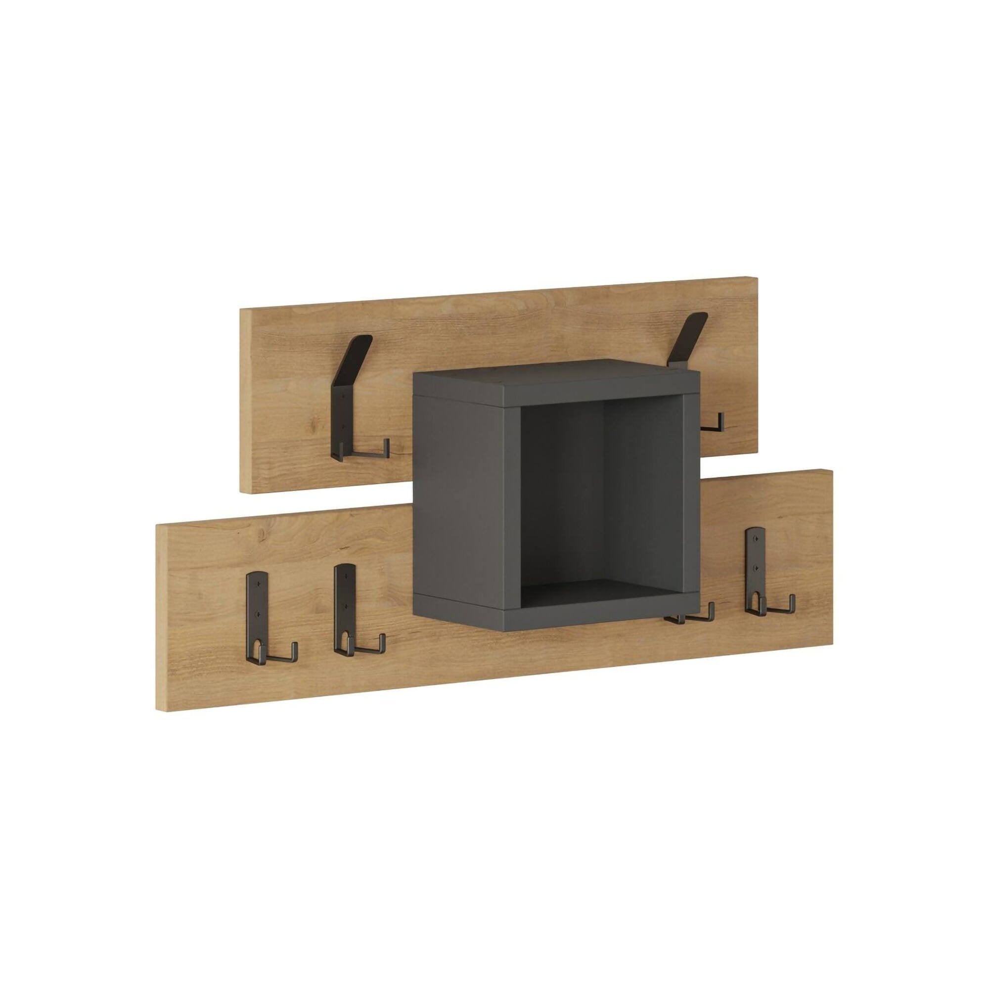 Appendiabiti Jimena, Attaccapanni, Portabiti multiuso, Appendiabiti da parete, 68x15 h32 cm, Antracite e Quercia