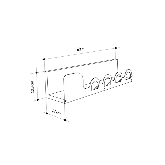 Appendiabiti Beryl, Attaccapanni, Portabiti multiuso, Appendiabiti da parete, 63x14 h14 cm, Quercia