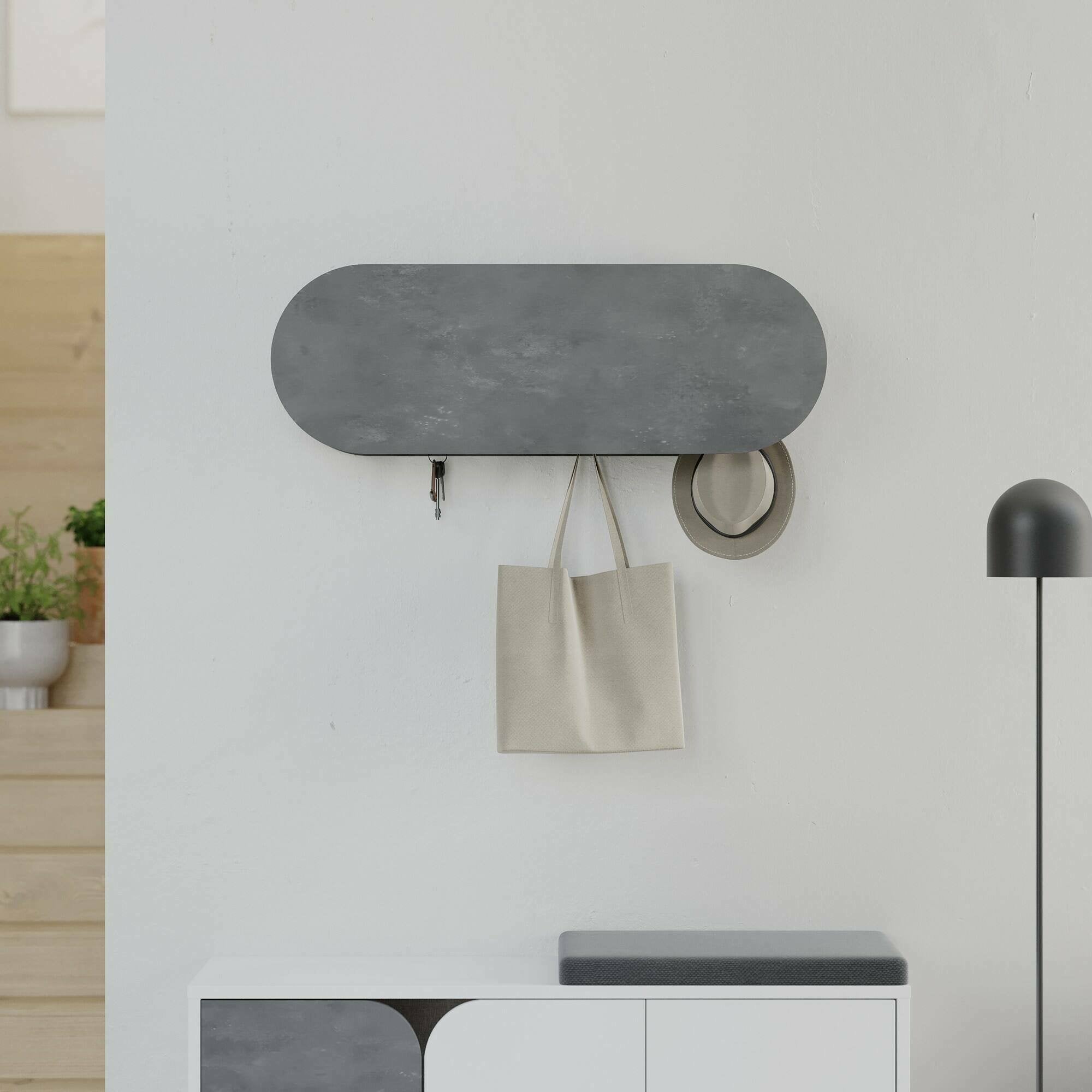 Appendiabiti Terry, Attaccapanni, Portabiti multiuso, Appendiabiti da parete, 84x16 h29 cm, Grigio