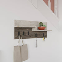 Appendiabiti Kilo, Attaccapanni, Portabiti multiuso, Appendiabiti da parete, 65x15 h31 cm, Marrone e Azzurro