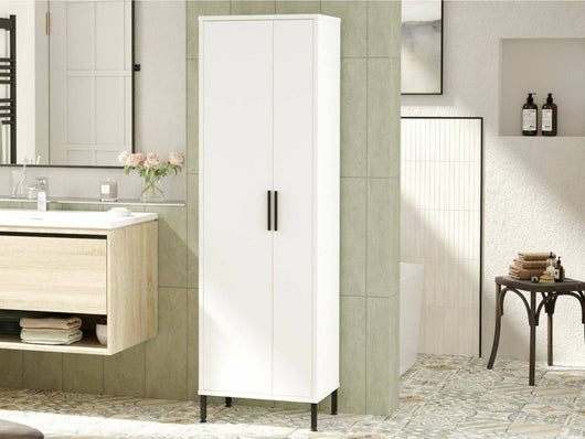 Armadio multiuso 1 anta Niala, Mobile multifunzionale, Mobiletto scarpiera, Guardaroba porta scarpe, 50x36 h165 cm, Bianco