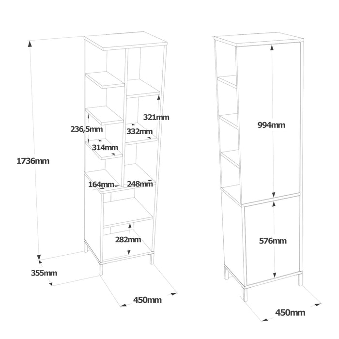 Armadio multiuso 2 ante Ramil, Mobile multifunzionale, Mobiletto scarpiera, Guardaroba porta scarpe, 45x36 h174 cm, Noce e Bianco
