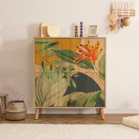 Credenza Agyemang, Buffet da soggiorno, Madia da salotto, Dispensa da cucina, 95x36 h111 cm, Quercia e Verde