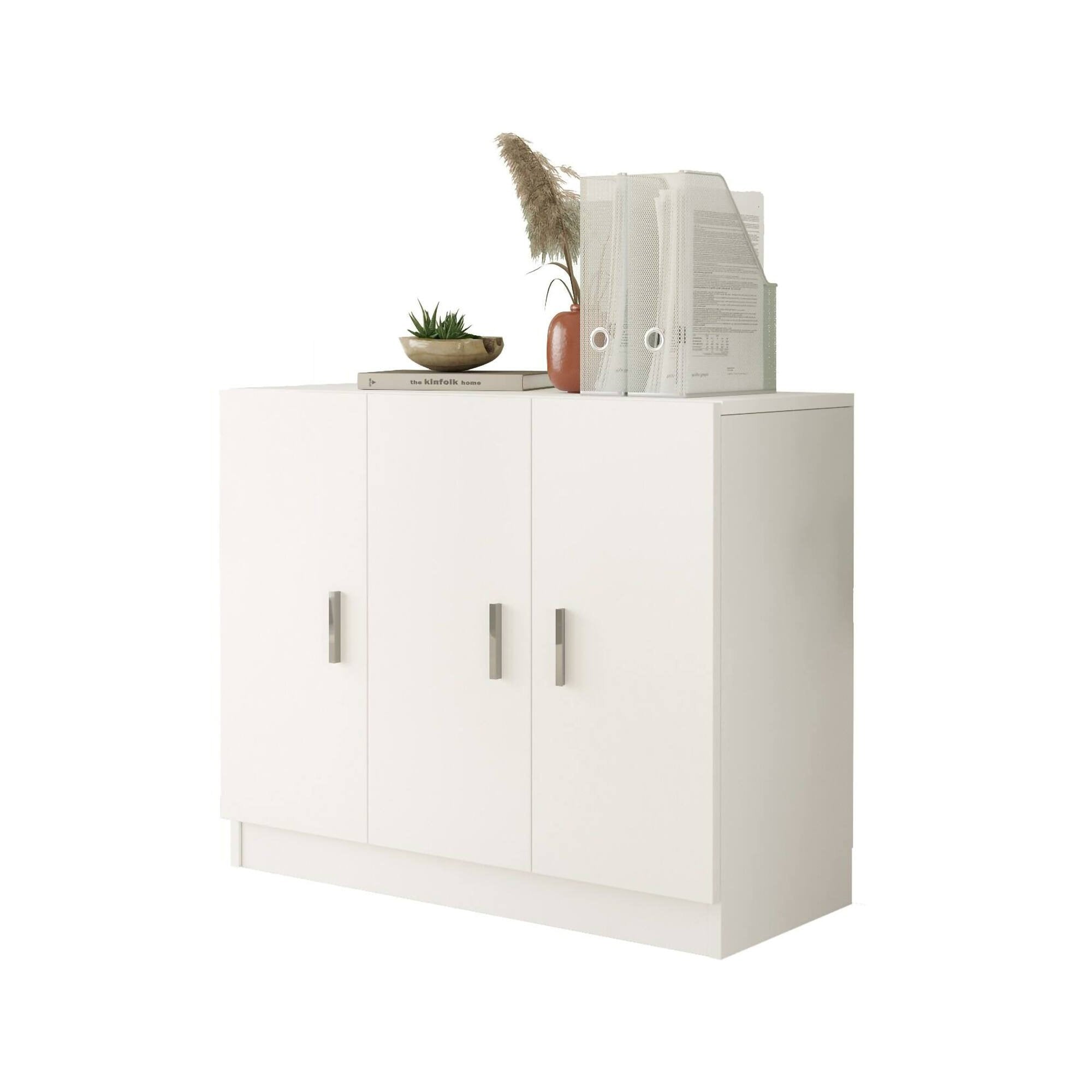 Armadio multiuso grande Olana, Mobile multifunzionale, Mobiletto scarpiera, Guardaroba porta scarpe, 89x38 h74 cm, Bianco