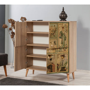 Credenza Agyemang, Buffet da soggiorno, Madia da salotto, Dispensa da cucina, 95x36 h111 cm, Quercia e Multicolore