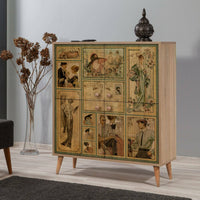Credenza Agyemang, Buffet da soggiorno, Madia da salotto, Dispensa da cucina, 95x36 h111 cm, Quercia e Multicolore