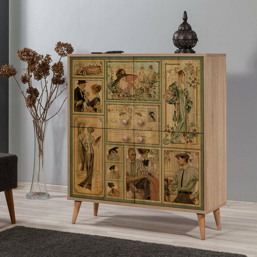 Credenza Agyemang, Buffet da soggiorno, Madia da salotto, Dispensa da cucina, 95x36 h111 cm, Quercia e Multicolore