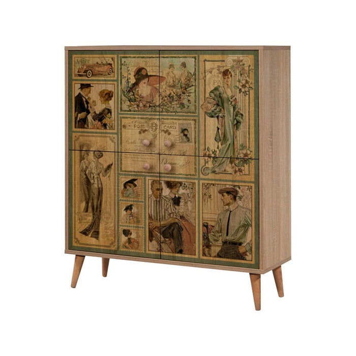 Credenza Agyemang, Buffet da soggiorno, Madia da salotto, Dispensa da cucina, 95x36 h111 cm, Quercia e Multicolore