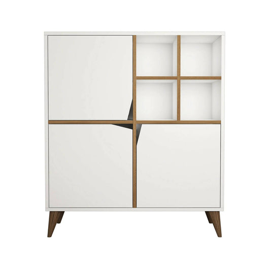 Credenza Londra, Buffet da soggiorno, Madia da salotto, Dispensa da cucina, 100x30 h115 cm, Bianco e Noce
