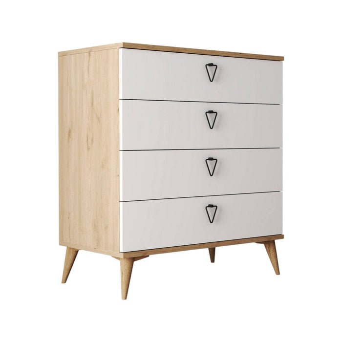 Cassettiera Paula, Settimino multiuso, Comò camera da letto, Mobile con cassetti, 80x45 h91 cm, Quercia e Bianco